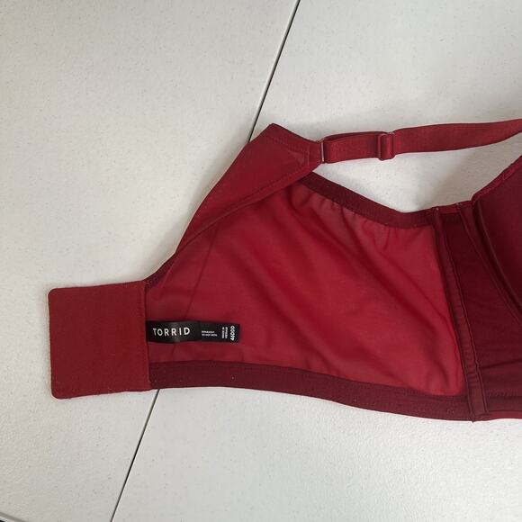 Torrid 46DDD Bra Dream Wire Free Boost Push Up Padded Rhinestone Red Lace - Picture 12 of 16